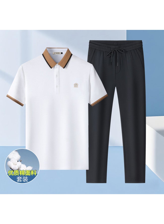 Tucano 2-piece Set】summer Short-sleeve Polo Shirt + Ice Silk Casual Pants Loose Fit Dad Outfit Men's Suit - Image 2