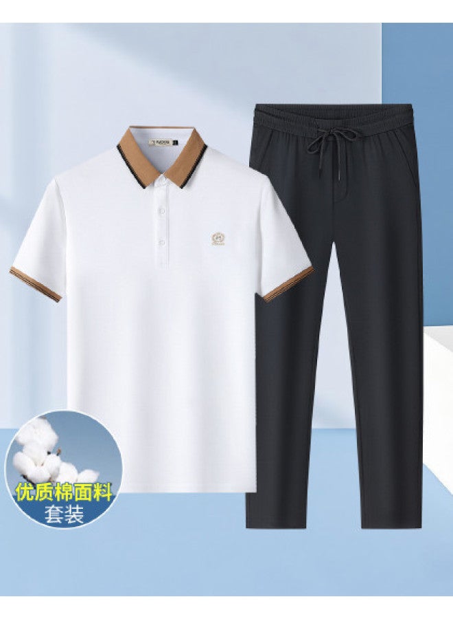Tucano 2-piece Set】summer Short-sleeve Polo Shirt + Ice Silk Casual Pants Loose Fit Dad Outfit Men's Suit - Image 1