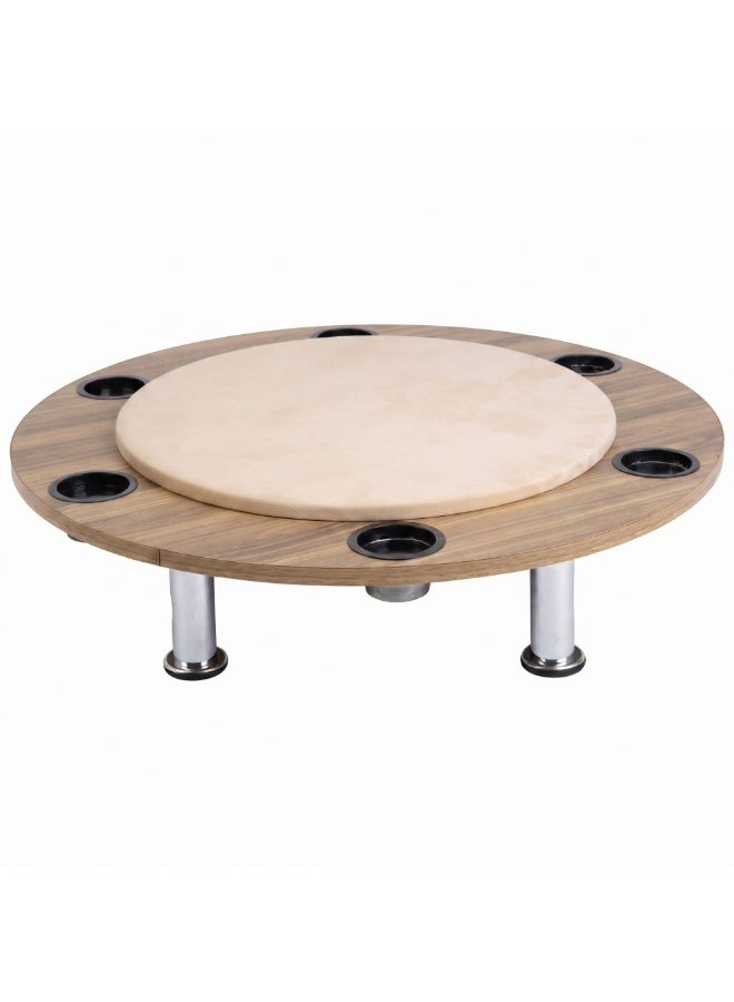 فور بلس طاولة بلوت "البرقة بريليانس" (Al-Baraqa Brilliance) بأربعة أماكن، سطح مخملي، مقاس 80×80×17 سم، لون بيج (نوع الخشب: جوز) - Image 1