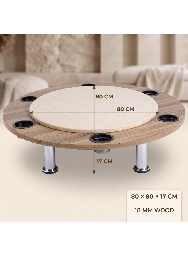 فور بلس طاولة بلوت "البرقة بريليانس" (Al-Baraqa Brilliance) بأربعة أماكن، سطح مخملي، مقاس 80×80×17 سم، لون بيج (نوع الخشب: جوز) - Image 4