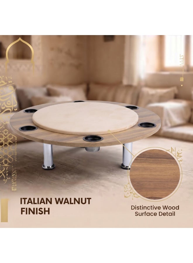 فور بلس طاولة بلوت "البرقة بريليانس" (Al-Baraqa Brilliance) بأربعة أماكن، سطح مخملي، مقاس 80×80×17 سم، لون بيج (نوع الخشب: جوز) - Image 3