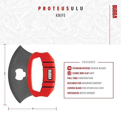 BUBBA ULU Knife with Non-Slip Grip Handle, Curved Blade, Integrated Bottle Opener and Sheath, Red - Image 3