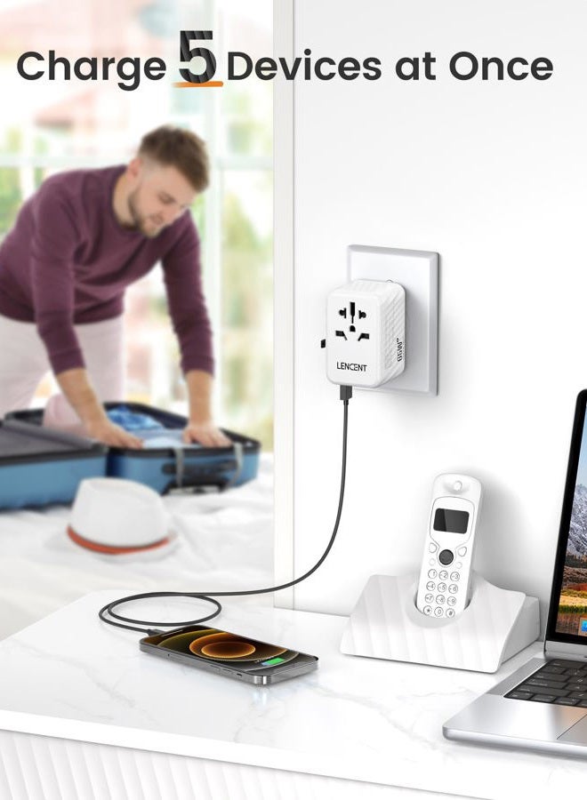 Lencent Universal Travel Adapter, 65W GaN International Fast Charger with 2 PD3.0 Type C+2 QC4.0 USB A, Worldwide Power Adaptor for Phones,Laptops, All in One Travel Essentials for EU/USA/UK/AU, White - Image 5