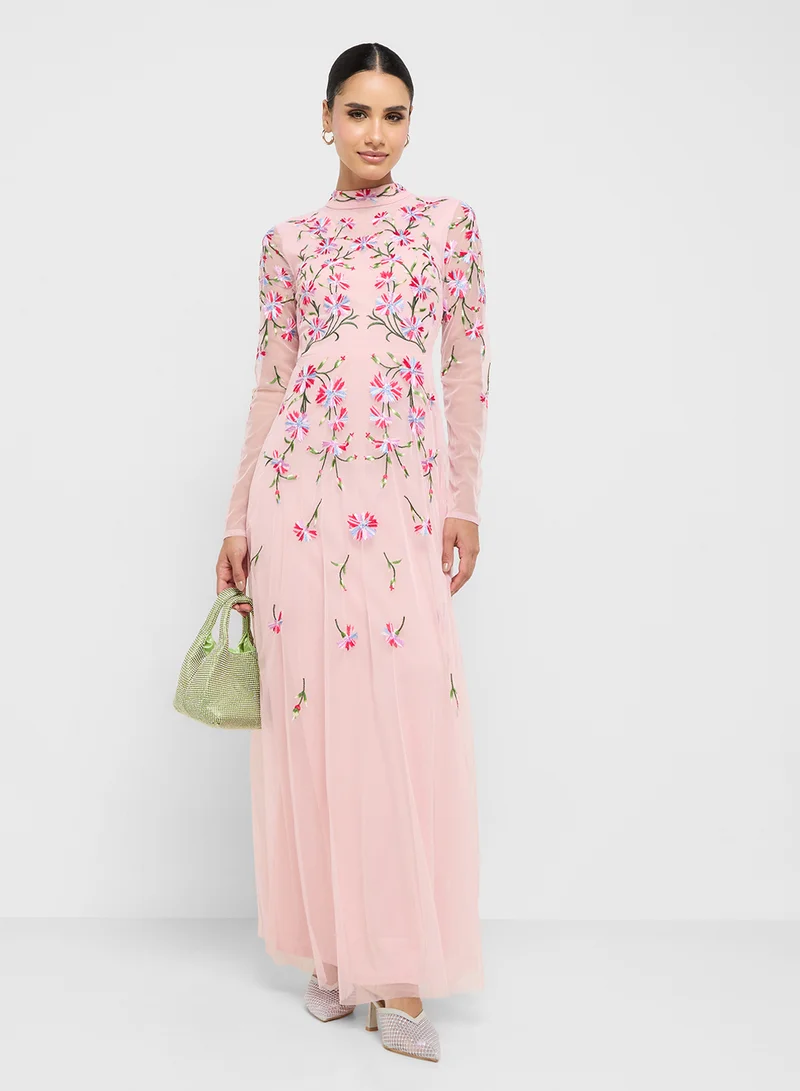 فروك اند فرل Embellished Mesh Detail Maxi Dress