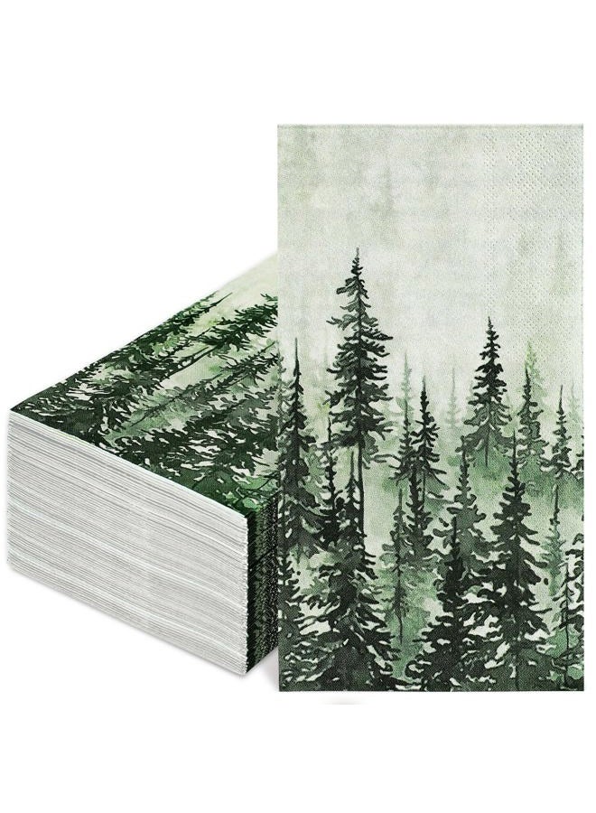 JarThenaAMCS 100Pcs Green Misty Forest Guest Napkin Woodland Disposable Paper Pine Tree Dinner Hand Towel Napkin for Home Kitchen Bathroom Holiday Party Supplies - Image 1