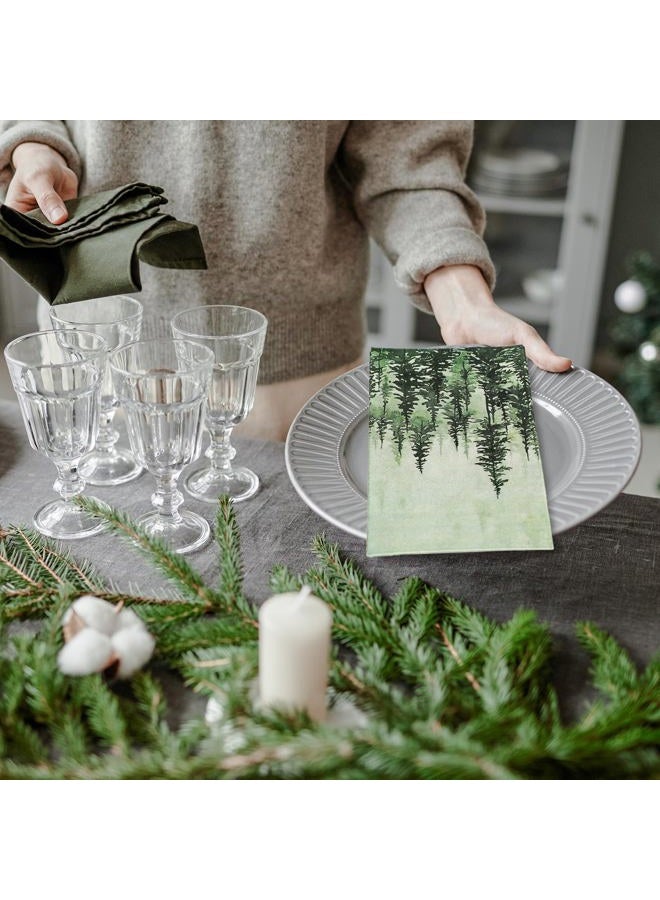 JarThenaAMCS 100Pcs Green Misty Forest Guest Napkin Woodland Disposable Paper Pine Tree Dinner Hand Towel Napkin for Home Kitchen Bathroom Holiday Party Supplies - Image 5
