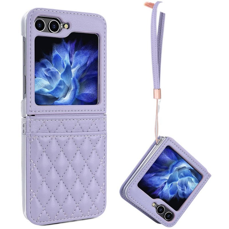 Protective PU for Samsung Galaxy Z Flip 7 with Lanyard and Card Holder in White for Personal Use - Image 2
