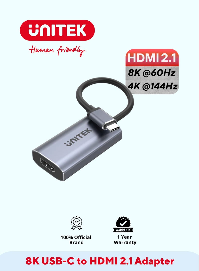 UNITEK USB C to HDMI Adapter, Type-C Male to HDMI 2.1 Female Cable, Thunderbolt 4/3 HDR HDCP 2.3, for MacBook Pro/Air,iPad Pro,XPS,S22,15 Series Galaxy S23 - Image 1