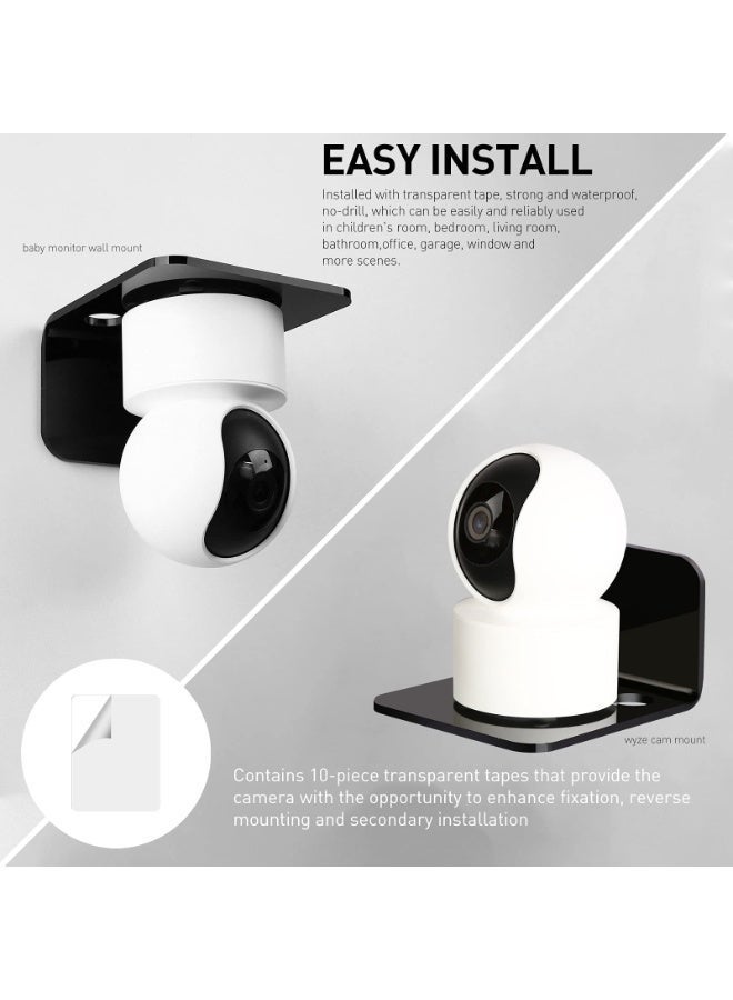 KISSUN Acrylic Floating Wall Shelves Set of 3, Drill Free with10 Piece Strong Tapes - Universal Small Adhesive Shelf for Security Cameras, Baby Monitors with Cable Clips (Black) - Image 4
