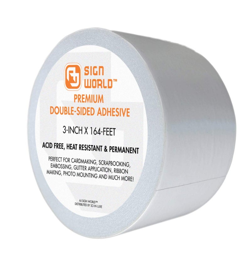AJ Sign World Best 3" Ultra-Thin Permanent Double-Sided Tape for Arts, Crafts, Photography, Scrapbooking, Tear-by-Hand, Paper Backing, Documents, All Purpose (3-Inch by 164-Feet/55 Yards) - Image 1
