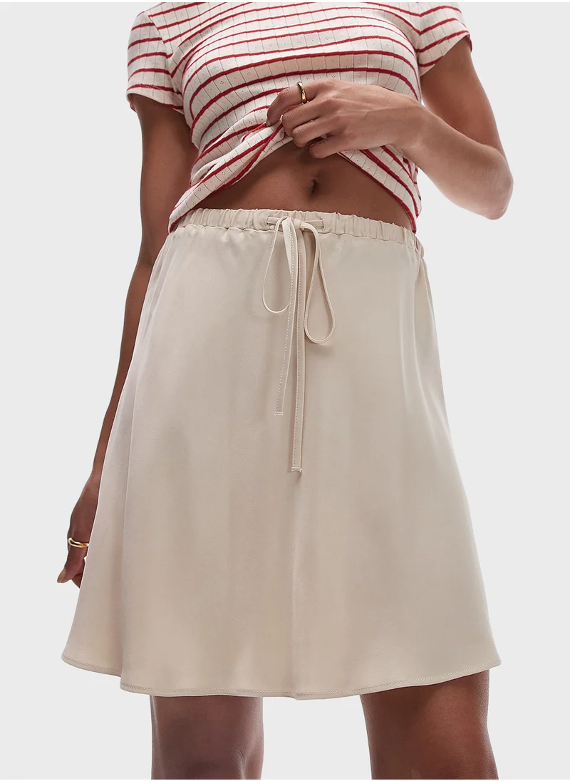 توب شوب Topshop Drawstring satin bias mini skirt in oyster