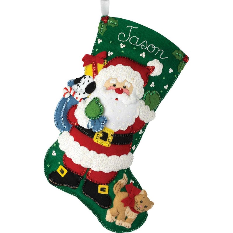 Bucilla Bucilla Felt Applique 18 Stocking Making Kit Santas Furry Friends Perfect for DIY Arts and Crafts 89447E 