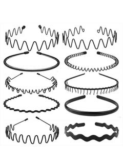 obmwang 10 Pack Metal Men Headband Unisex Spring Wavy Hair Hoop Men Women Sport Fashion Hair Bands Non-Slip Headwear Hair Accessories for Women Men  - Image 1