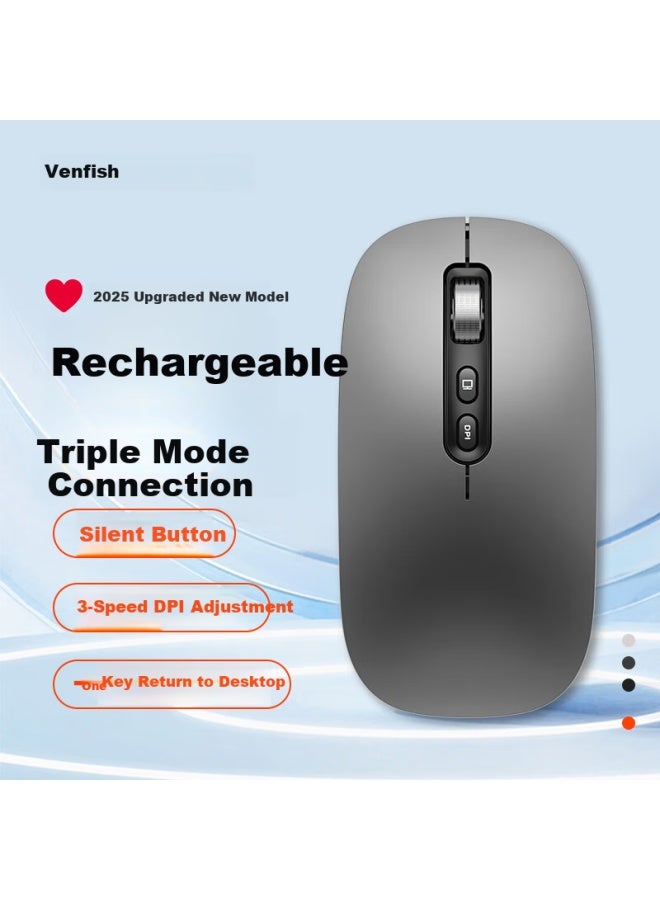 Venfish Wireless Bluetooth Mouse Silent Mouse Three Mode Office Gaming Mouse Suitable For Xiaomi Apple Lenovo Desktop Laptop Tablet Ipad Portable Rechargeable - Image 1
