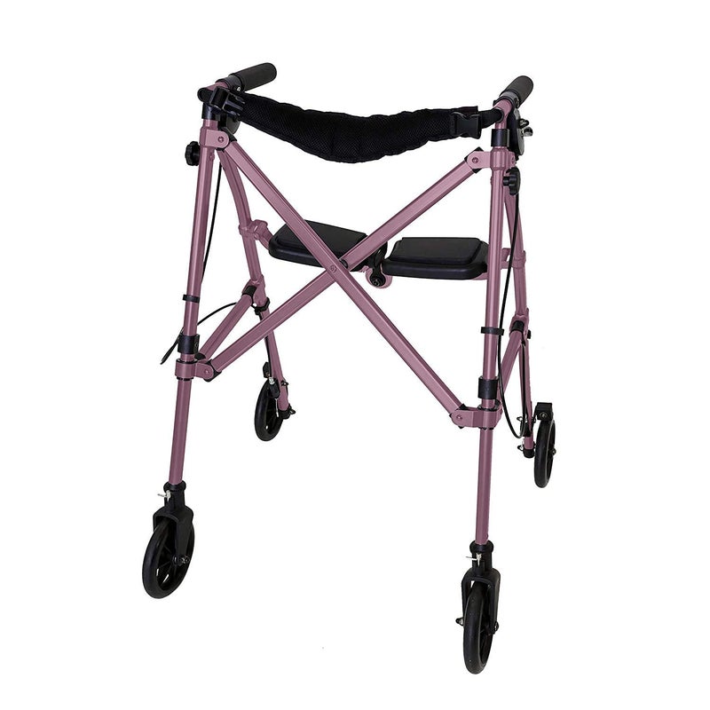 Stander Wonder Rollator Lightweight Folding Space Saver Mobility Rolling Walker for Seniors and Adults 6inch Wheels Locking Brakes and Padded Seat with Backrest Regal Rose