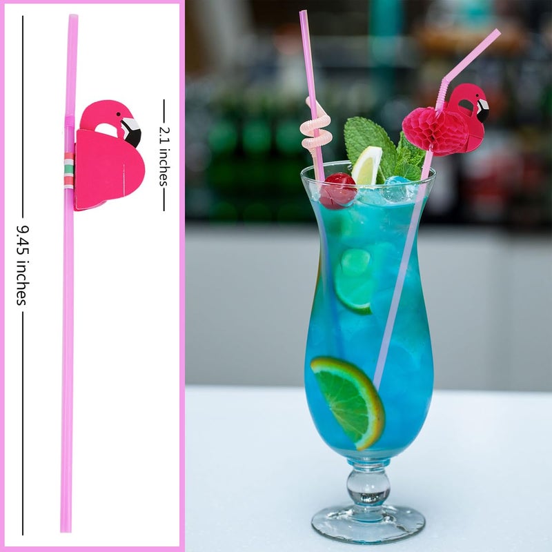 ALINK 100 PCS Pink Flamingo Straws  Plastic Fancy Cocktail Straws  Tropical Luau Party Straws for Hawaiian/Birthday/Pool Party Decorations  9.5 inch  AL-PIFLMO-100 - Image 2
