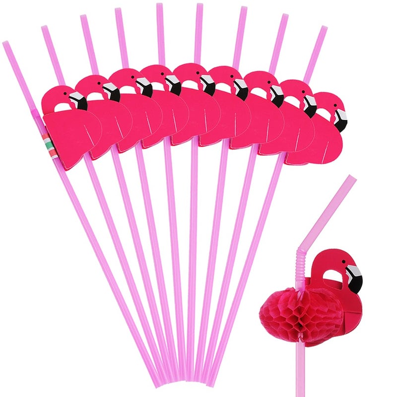 ALINK 100 PCS Pink Flamingo Straws  Plastic Fancy Cocktail Straws  Tropical Luau Party Straws for Hawaiian/Birthday/Pool Party Decorations  9.5 inch  AL-PIFLMO-100 - Image 1