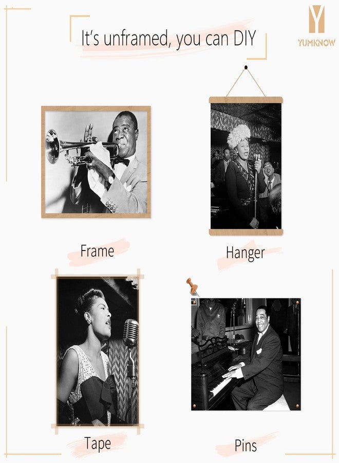 YUMKNOW Black History Wall Art Decor - African American Jazz Musicians Pictures - Louis Armstrong Billie Holiday Ella Fitzgerald Duke Ellington - Vintage Famous Jazz Music Poster Print - Gifts Music Classroom - Image 3
