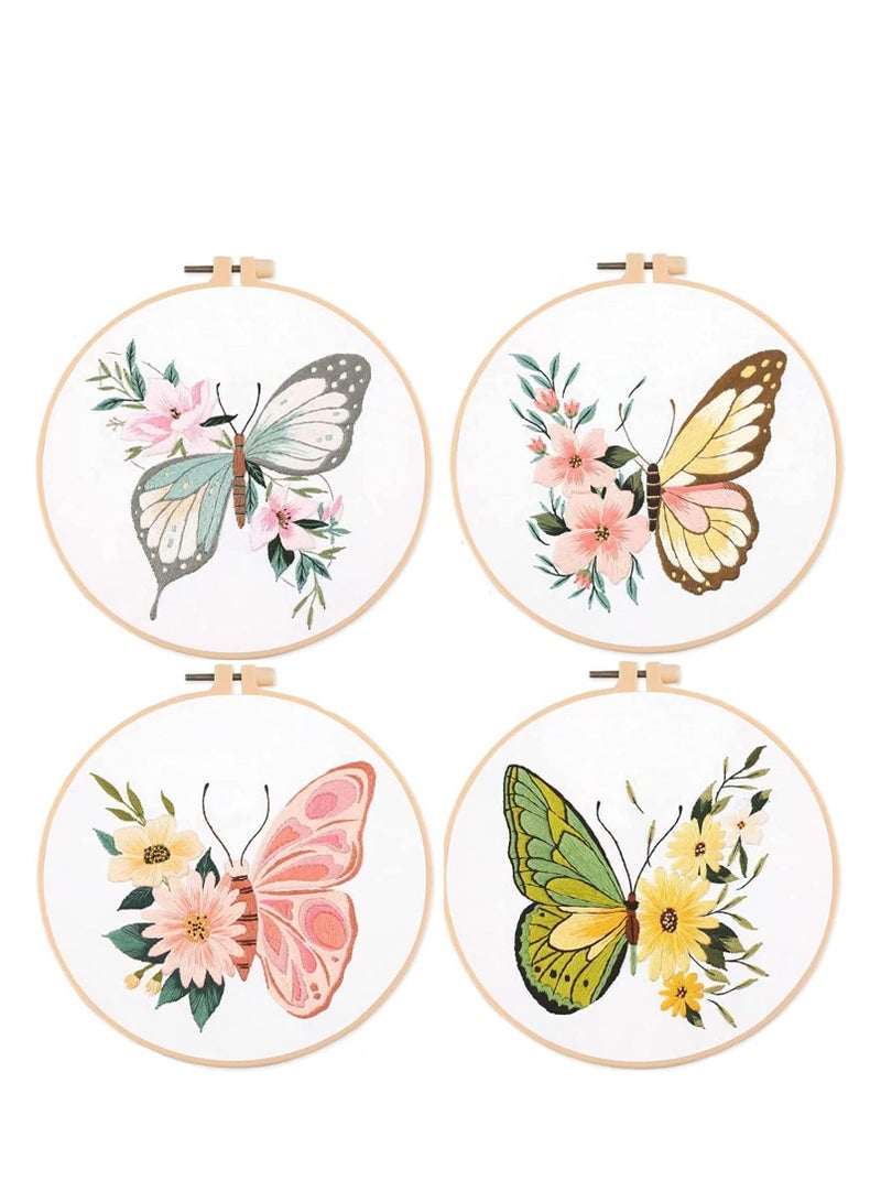 SYOSI SYOSI Embroidery Kit Butterfly  for Beginner,Embroidery Kit for Adults Beginners Include Embroidery Cloth Hoops Threads for Craft Lover Hand Stitch with Embroidery Skill Techniques 4 Pack  - Image 1