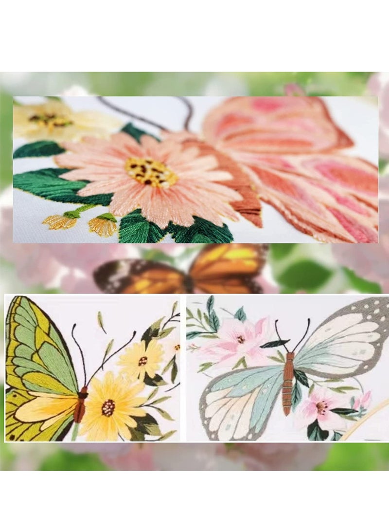 SYOSI SYOSI Embroidery Kit Butterfly  for Beginner,Embroidery Kit for Adults Beginners Include Embroidery Cloth Hoops Threads for Craft Lover Hand Stitch with Embroidery Skill Techniques 4 Pack  - Image 2