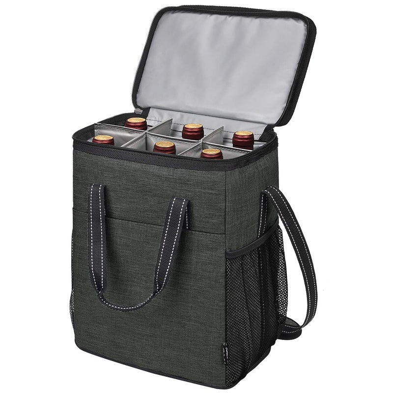 Tirrinia 6 Bottle Wine Gift carrier - Insulated & Padded Wine Carrying Cooler Tote Bag with Handle and Adjustable Shoulder Strap for Travel or Picnic, IDEAL Wine Lover Gift, Black - Image 1