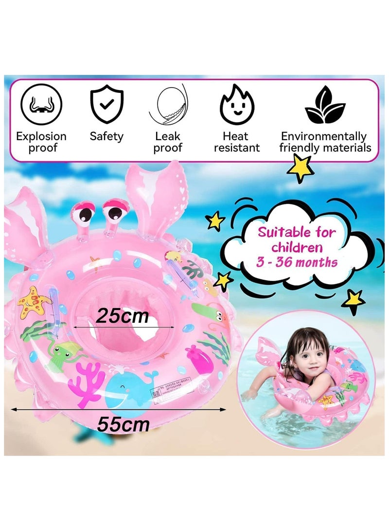 CMGTYYD Baby Swimming Float, Inflatable Ring, Swim Bath with Safety Seat and Handle Helps Learn to Kick & for the Age of 3-36 Months(Crab Pink) - Image 2