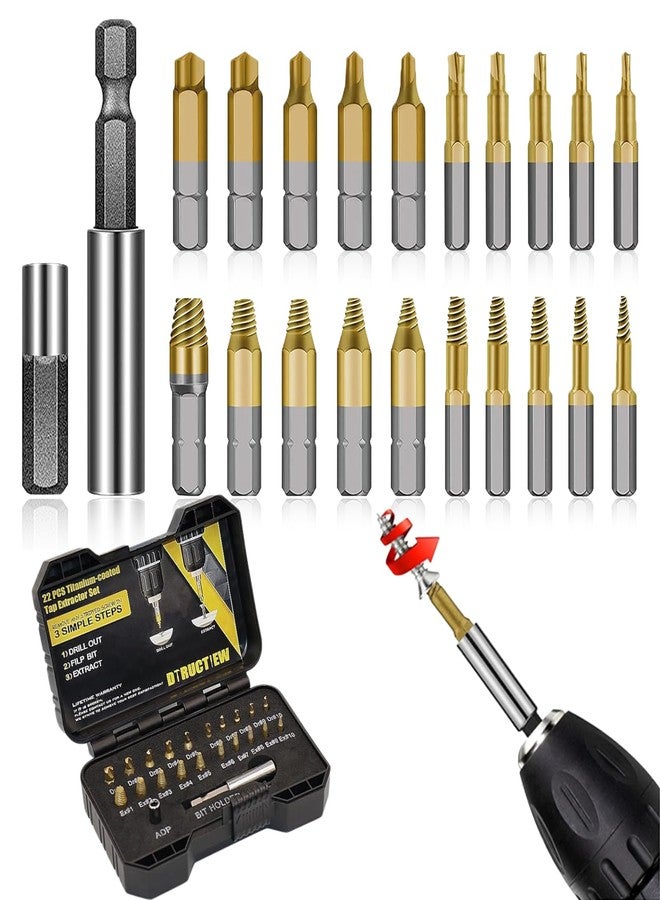 Paddsun Titanium Damaged Screw Extractor Set: 22 PCS Easy Out Screw Extractor Kit with Magnetic Extension Bit Holder & Socket Adapter for Stripped Screws/Bolts/Nuts, Father’s Day Gift - Image 1
