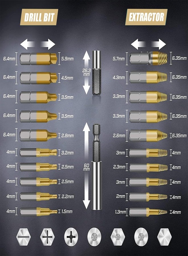 Paddsun Titanium Damaged Screw Extractor Set: 22 PCS Easy Out Screw Extractor Kit with Magnetic Extension Bit Holder & Socket Adapter for Stripped Screws/Bolts/Nuts, Father’s Day Gift - Image 2