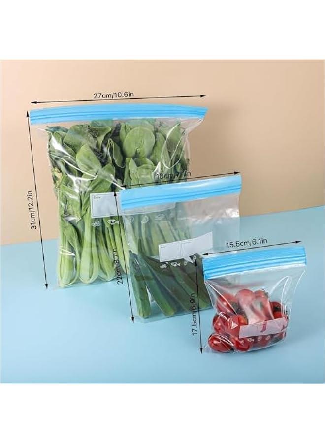 بيوينتي اكياس الفريزر، 70 قطعة اكياس طعام قابلة لاعادة الاستخدام، اكياس ساندويتشات محكمة الغلق بسحاب خالية من BPA، اكياس تخزين الطعام للفواكه واللحوم والحبوب والخضروات والحلوى (3 احجام) - Image 2