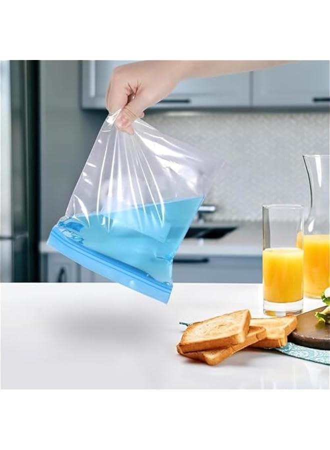 بيوينتي اكياس الفريزر، 70 قطعة اكياس طعام قابلة لاعادة الاستخدام، اكياس ساندويتشات محكمة الغلق بسحاب خالية من BPA، اكياس تخزين الطعام للفواكه واللحوم والحبوب والخضروات والحلوى (3 احجام) - Image 5