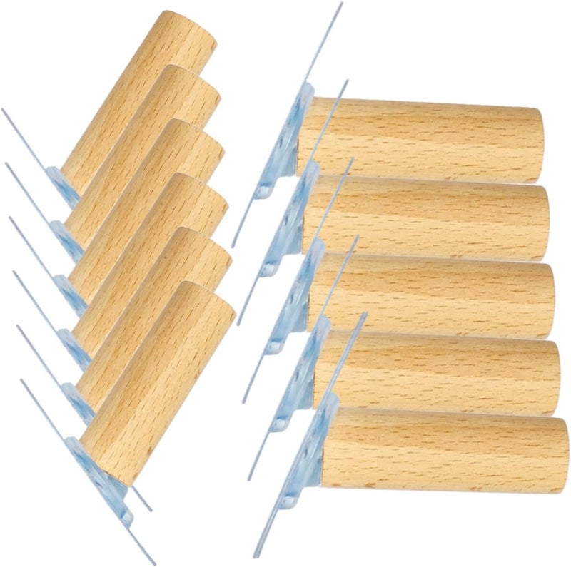 SHERCHPRY 12pcs Multipurpose Traceless Adhesive Wall Storage Hooks Beech Wood 5cm Self Adhesive Hooks for Hanging Clothes Towels Bathroom Kitchen Door Mount - Image 1