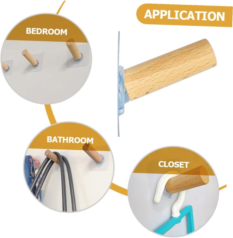 SHERCHPRY 12pcs Multipurpose Traceless Adhesive Wall Storage Hooks Beech Wood 5cm Self Adhesive Hooks for Hanging Clothes Towels Bathroom Kitchen Door Mount - Image 3