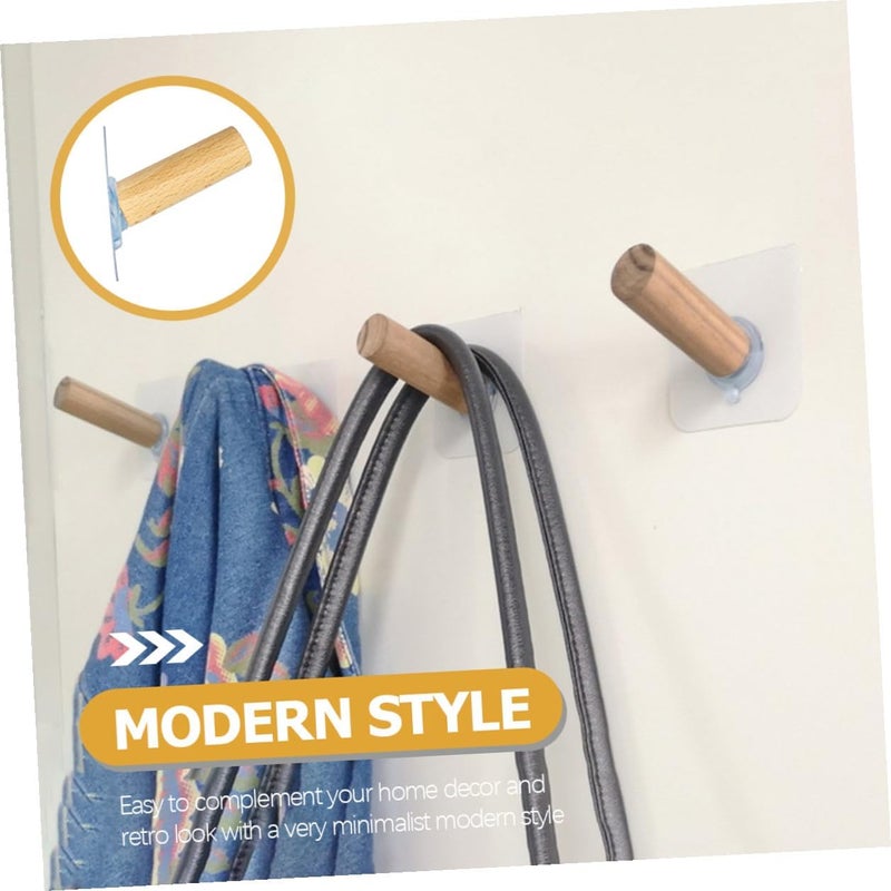 SHERCHPRY 12pcs Multipurpose Traceless Adhesive Wall Storage Hooks Beech Wood 5cm Self Adhesive Hooks for Hanging Clothes Towels Bathroom Kitchen Door Mount - Image 5
