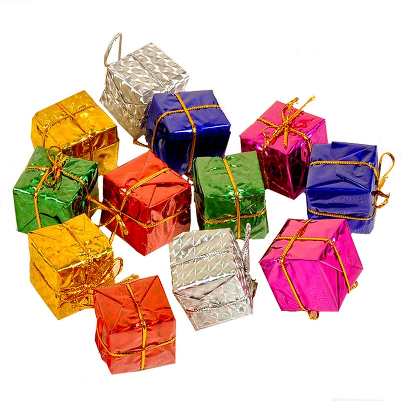 Shiny Mini Christmas Tree Ornaments 24Piece Set  Metal Foil Wrapped Decoration Boxes