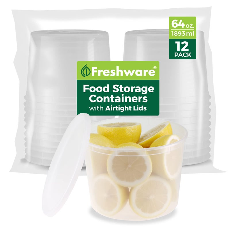 Freshware Plastic Deli Containers 32 oz, 64 ounce, 64 oz, 12-Set - Image 1