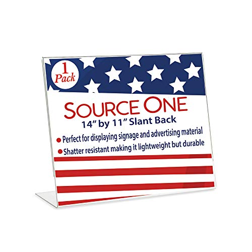 SourceOne Large Sign Holder 14 x 11 Slant Back Landscape Clear Acrylic Signs - Image 1