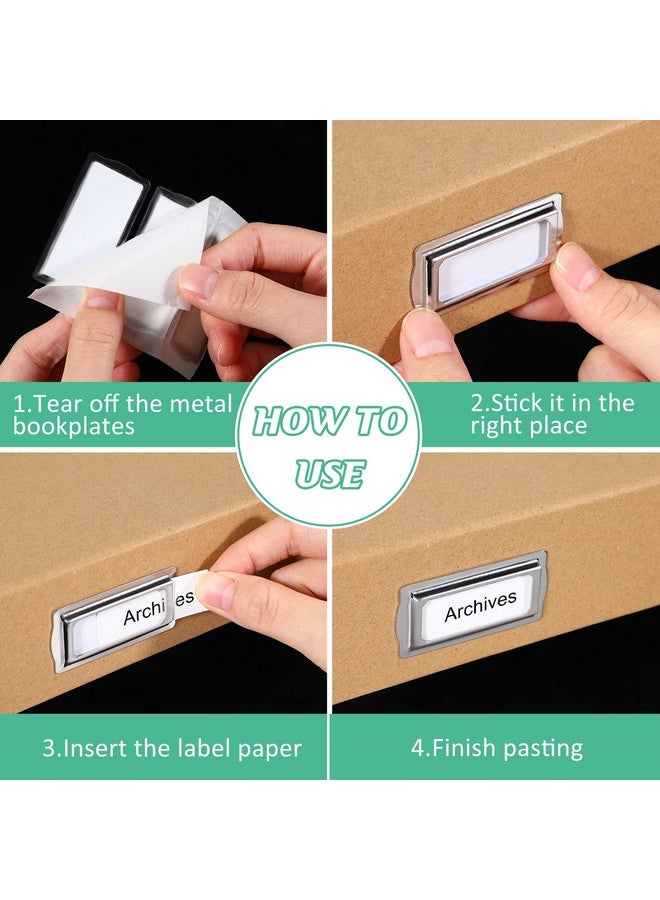 Cindeer 12 Pcs Self Adhesive Metal Bookplates For Books Card Horizontal Clip Label Holders Metal Drawer Tag Silver Label Plate For Office Library Book File Cabinet Drawer Tag Teacher School Classroom - Image 4
