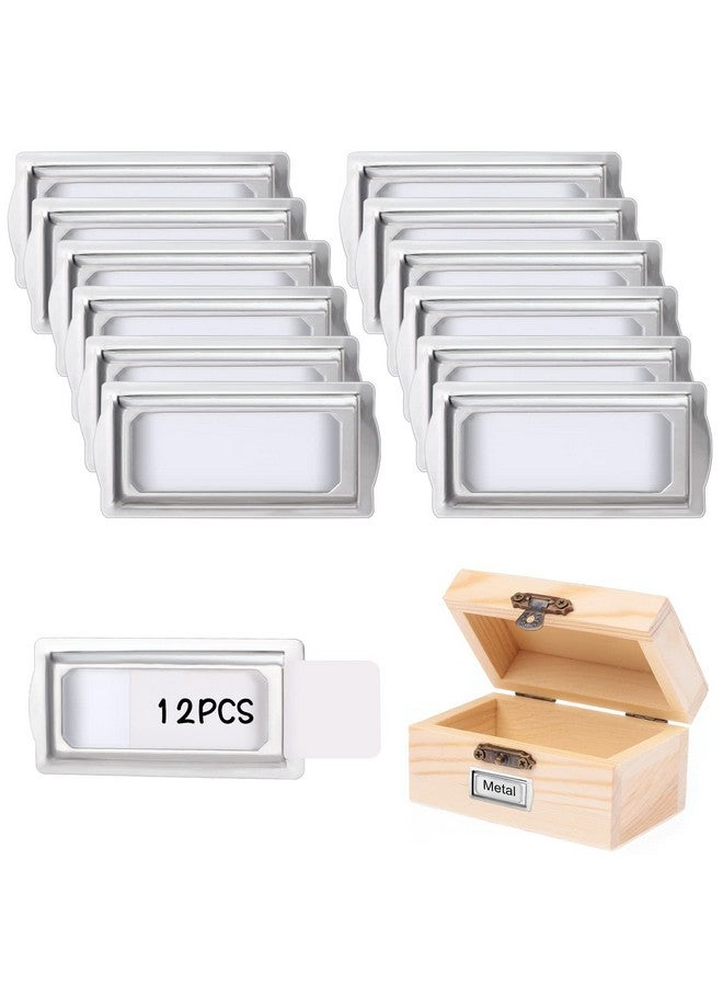 Cindeer 12 Pcs Self Adhesive Metal Bookplates For Books Card Horizontal Clip Label Holders Metal Drawer Tag Silver Label Plate For Office Library Book File Cabinet Drawer Tag Teacher School Classroom - Image 1