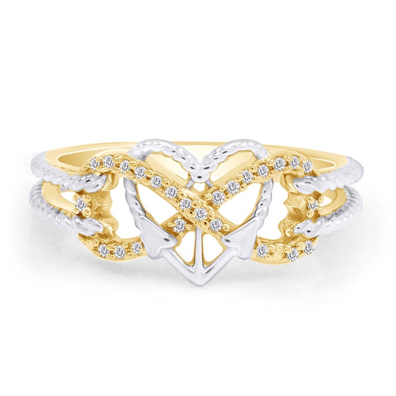 AFFY Infinity Heart Anchor Rope Promise Rings for Women, 1/10 Carat Round Natural White Diamond Two Tone Ring 14K Yellow Gold Plated 925 Sterling Silver Gift for Her I-J, I2-I3 Quality (0.10 Ctw) Size-6 - Image 1