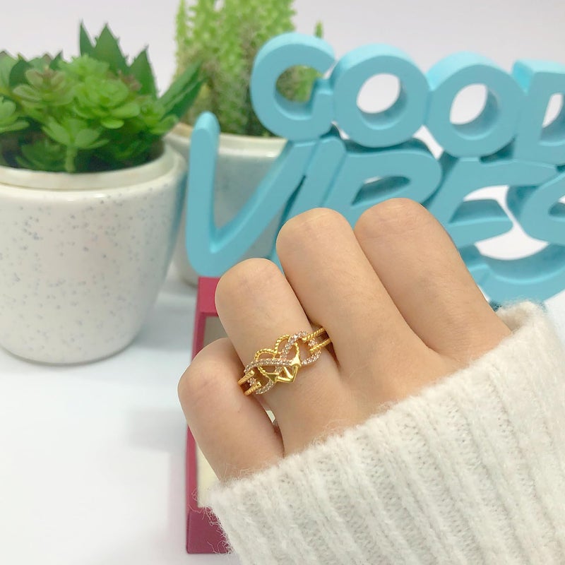 AFFY Infinity Heart Anchor Rope Promise Rings for Women, 1/10 Carat Round Natural White Diamond Two Tone Ring 14K Yellow Gold Plated 925 Sterling Silver Gift for Her I-J, I2-I3 Quality (0.10 Ctw) Size-6 - Image 3