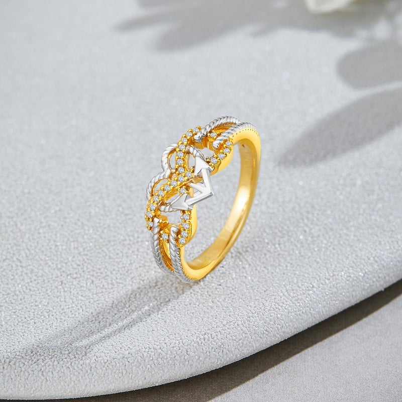 AFFY Infinity Heart Anchor Rope Promise Rings for Women, 1/10 Carat Round Natural White Diamond Two Tone Ring 14K Yellow Gold Plated 925 Sterling Silver Gift for Her I-J, I2-I3 Quality (0.10 Ctw) Size-6 - Image 2
