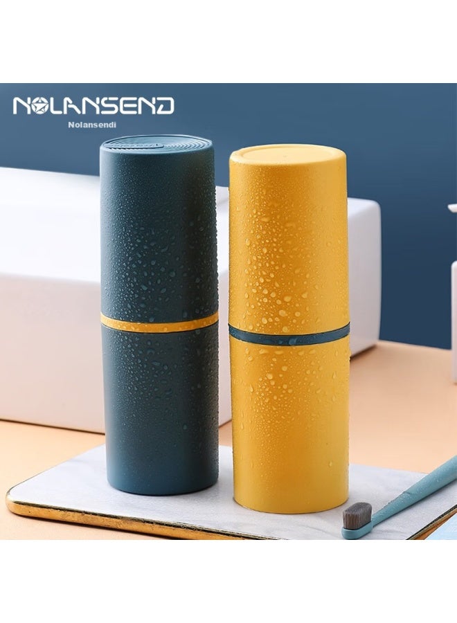 NOLANSEND Nuolansendi Travel Toiletry Cup, Detachable 2 Toothbrush Cups Set, Toothbrush Cup, Toothbrush Holder, Simple Toothbrush Set, Lemon Yellow - Image 1