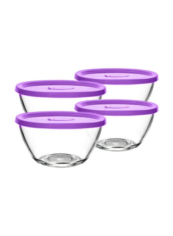 Brezzycloud Set of 4 Glass Mixing Bowl with Lid B16FL - 435ml - Transparent Glass (Set of 4, Lid Color Random) - Image 1