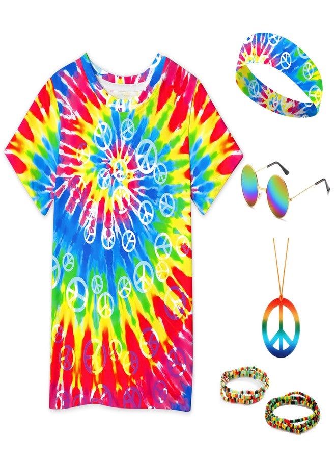 BesserBay Boys 60s 70s Tie Dye Shirts 6 Pcs Hippie Set for Retro Theme Party 6-14 Years - Image 1