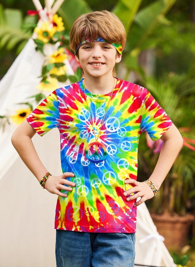 BesserBay Boys 60s 70s Tie Dye Shirts 6 Pcs Hippie Set for Retro Theme Party 6-14 Years - Image 5