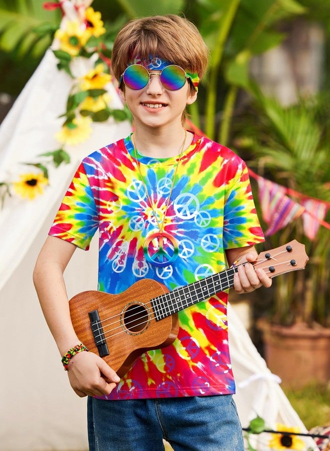 BesserBay Boys 60s 70s Tie Dye Shirts 6 Pcs Hippie Set for Retro Theme Party 6-14 Years - Image 2