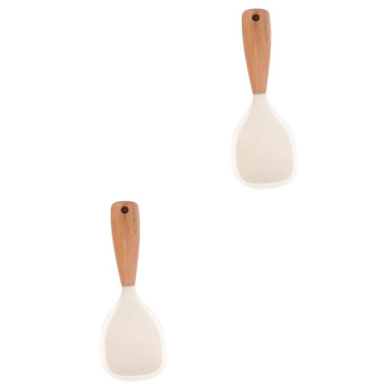 Heat Resistant Silicone Rice Paddle Spatula 2pcs Set Beige Color Easy Clean Nonstick Kitchen Utensil - Image 1