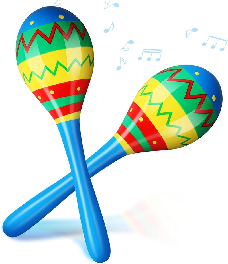 Relaxgiant 7.87 Inches Fiesta Wooden Maracas 2 Pcs Noisemaker for Mexican Fiesta Musical Maracas Party Mexican Birthday Christmas Cinco De Mayo Party(Blue) - Image 1