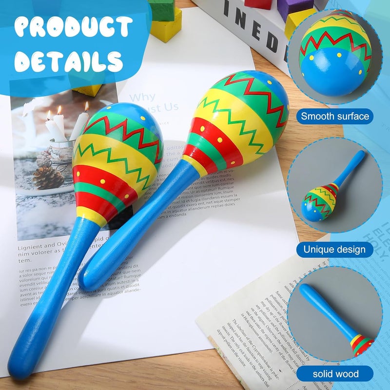 Relaxgiant 7.87 Inches Fiesta Wooden Maracas 2 Pcs Noisemaker for Mexican Fiesta Musical Maracas Party Mexican Birthday Christmas Cinco De Mayo Party(Blue) - Image 3