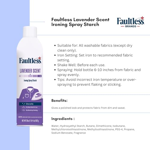 Faultless Lavender Fresh Ironing Spray Starch 567g, Gives Stiff and Crisp Finish, Wrinkle-Free, Dry Cleaner Results at Home, Odor-Neutralizing, Easy Iron Aid, Imported from USA - Image 5